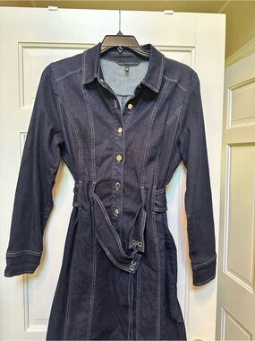 White House Black Market Denim Button Front Dress with Belt. Size 14
